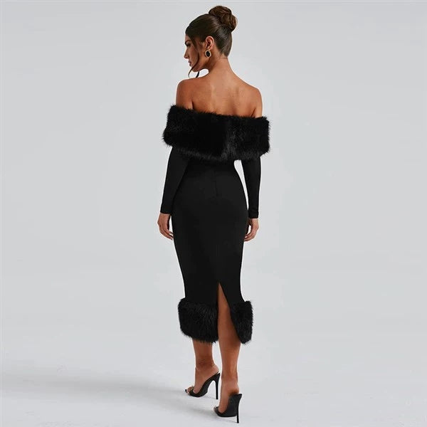 Fur Collar Longsleeve Dress