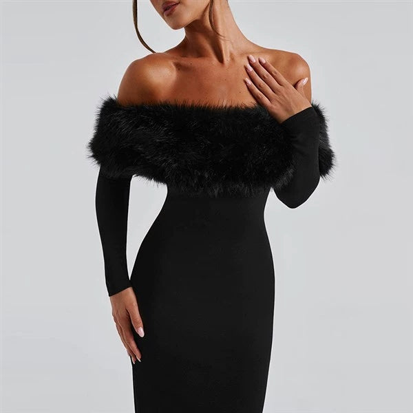 Fur Collar Longsleeve Dress