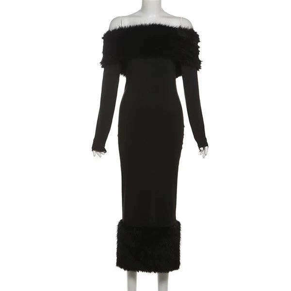 Fur Collar Longsleeve Dress