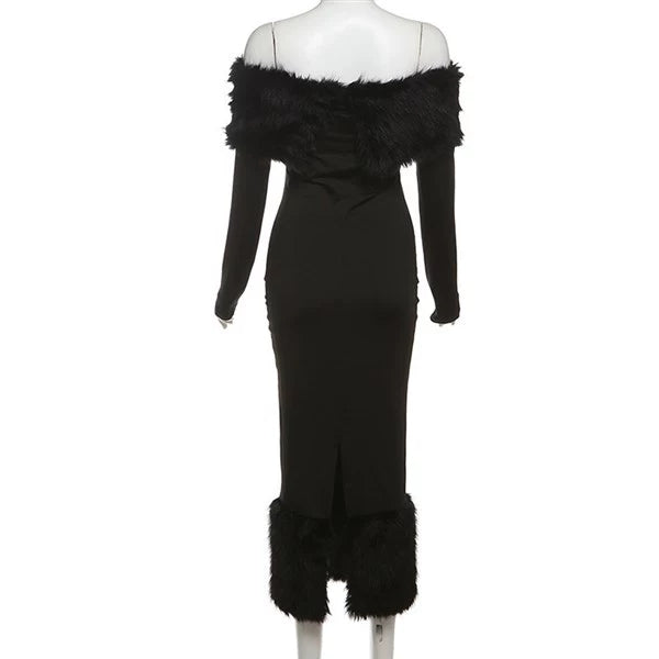 Fur Collar Longsleeve Dress