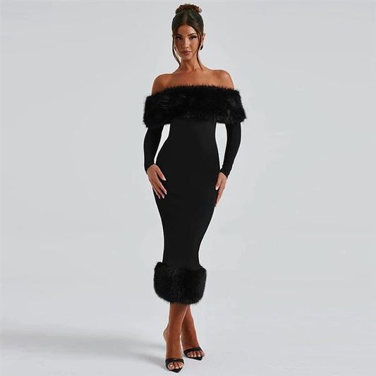 Fur Collar Longsleeve Dress