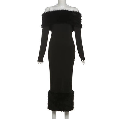Fur Collar Longsleeve Dress