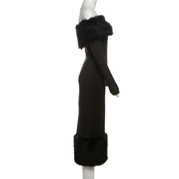 Fur Collar Longsleeve Dress