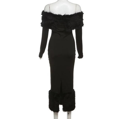 Fur Collar Longsleeve Dress